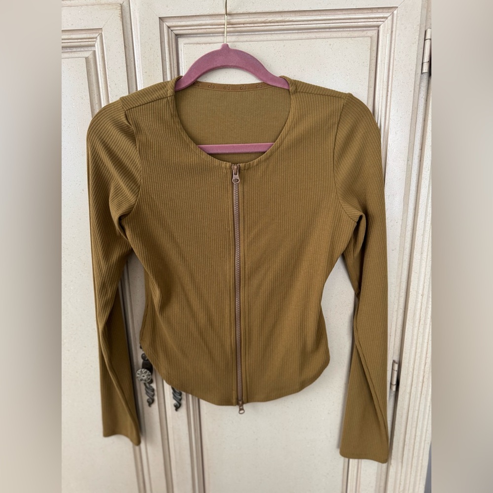 ALO Yoga Olive Green Zip-Up Cardigan